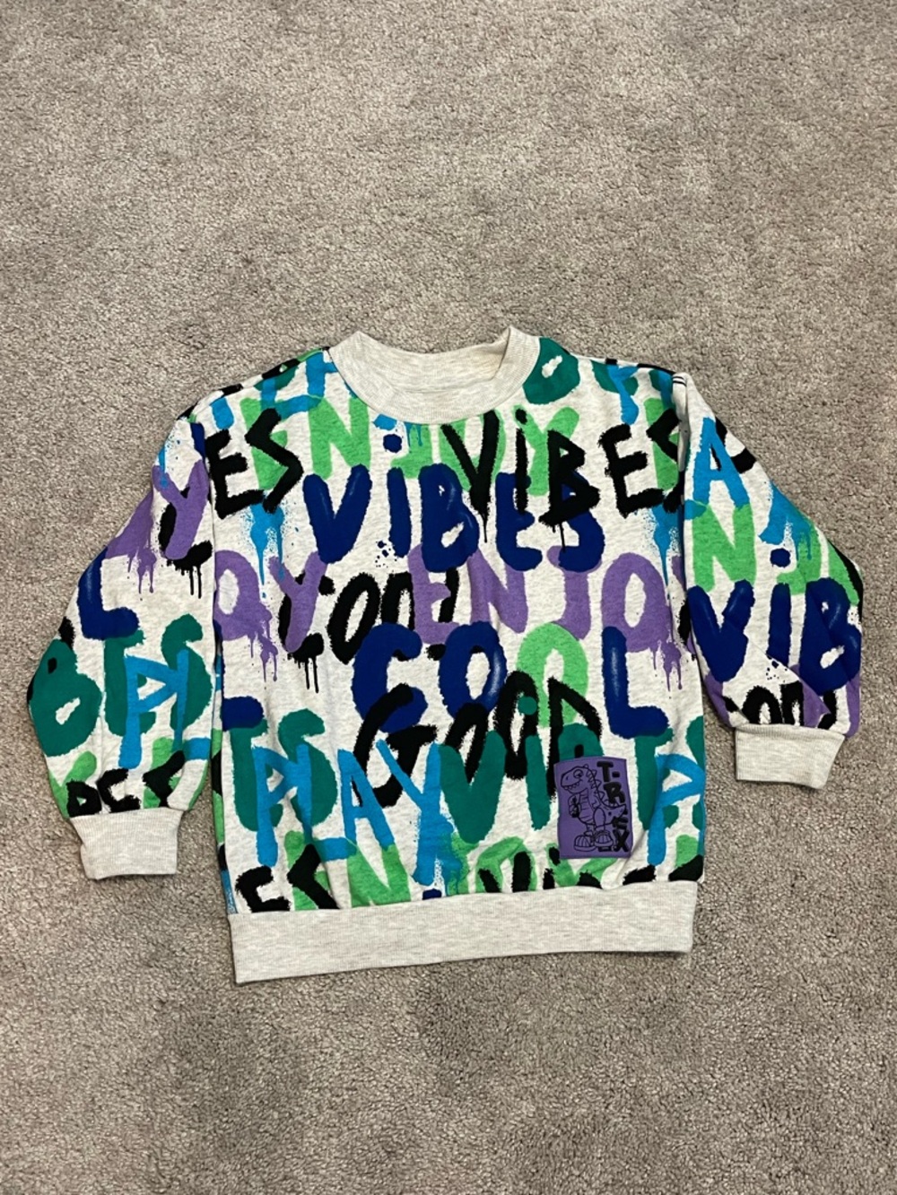 H&M Kids Graffiti-Print Crewneck Sweatshirt in Green, Blue, Purple, Black